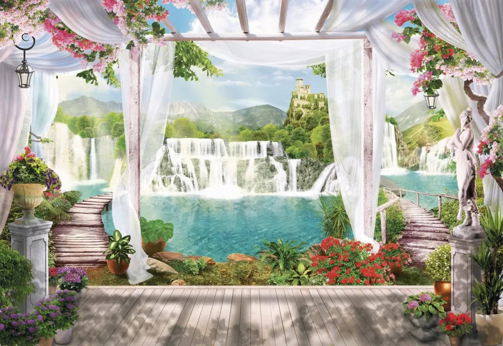 Terrace by the waterfall