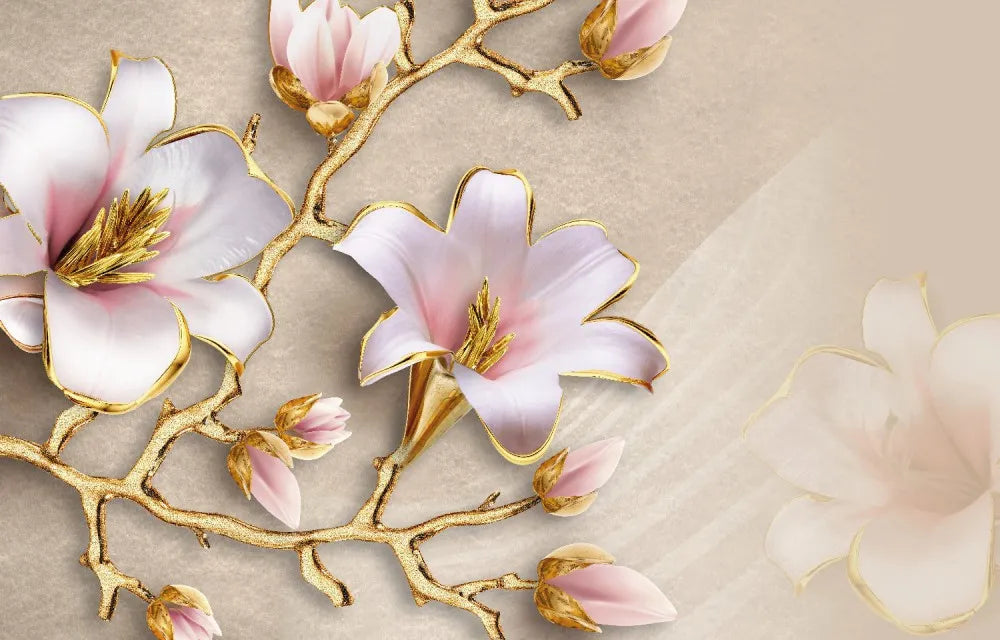 Lilies with gold 3D