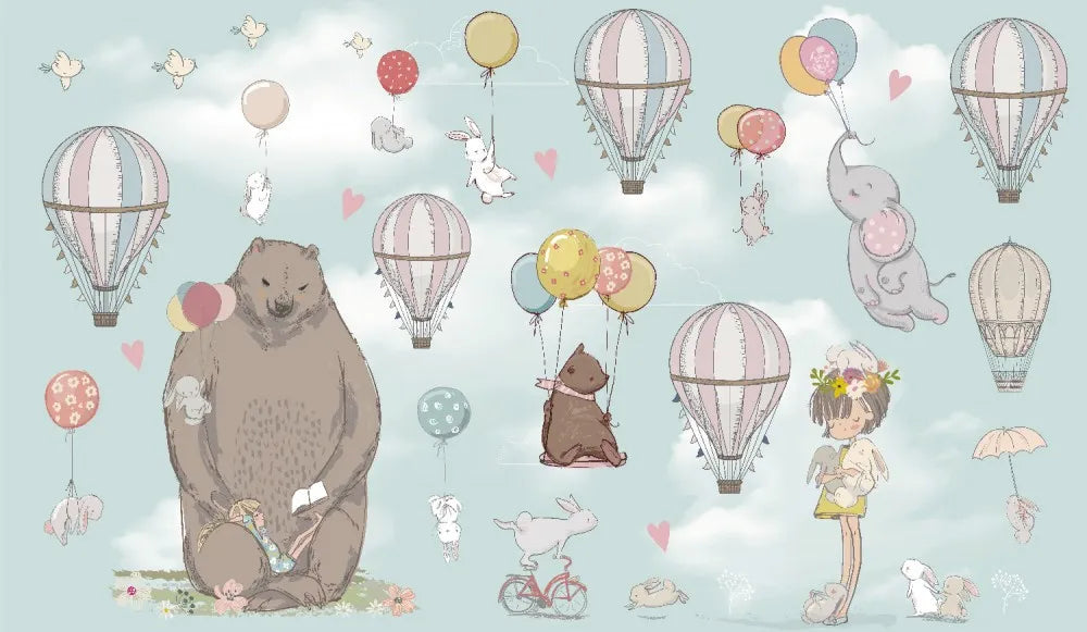 Girl, animals and balloons