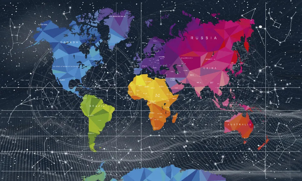 World map and starry sky