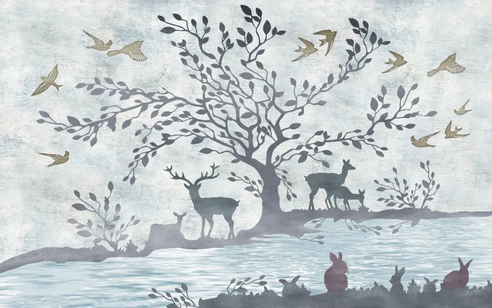 Animals by the river, drawing