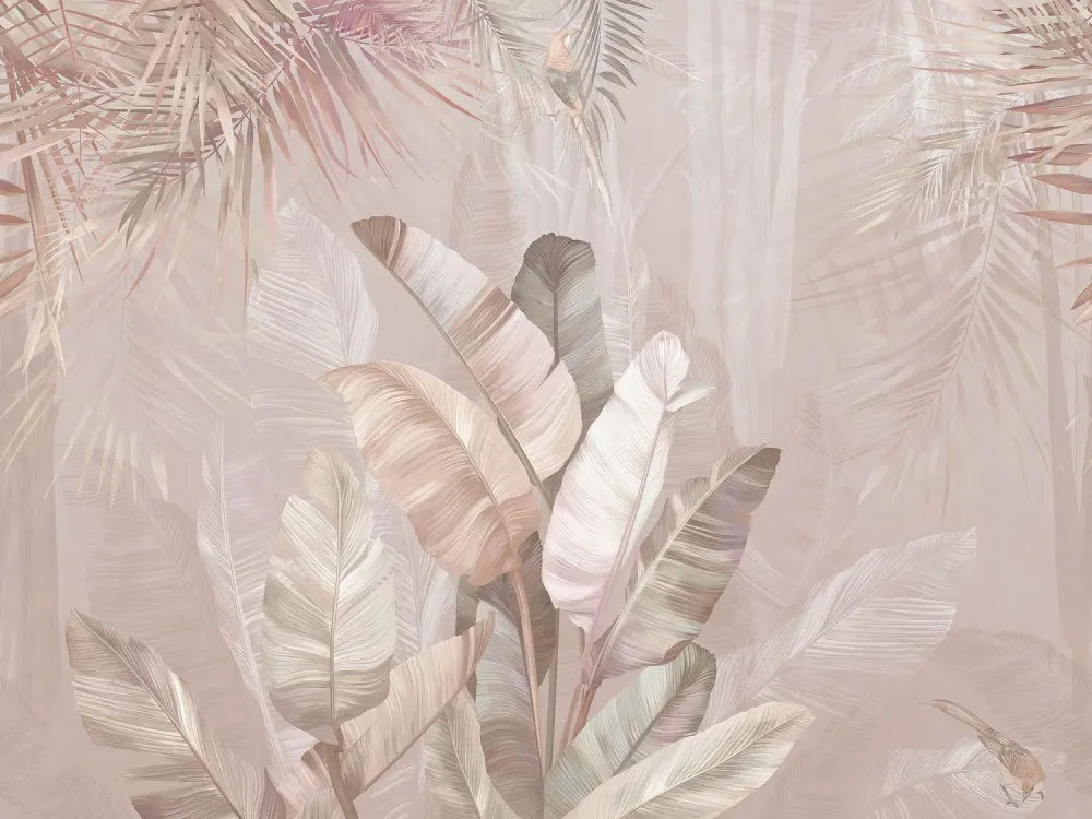 Leaves in a foggy forest