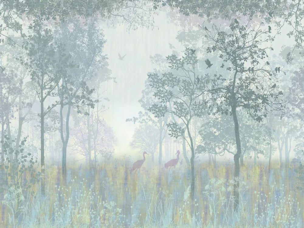 Birds in the evening forest