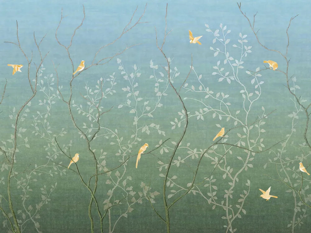 Birds on branches in the evening