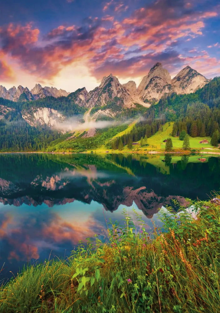 Lake in the mountains at sunset
