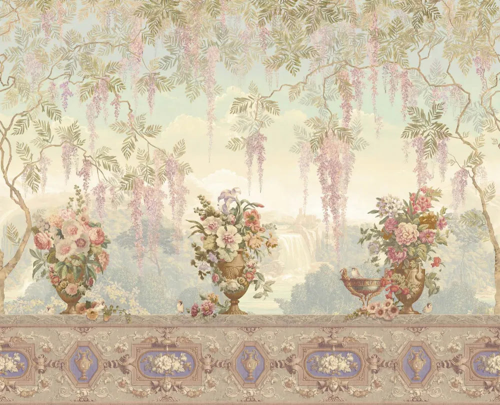 Vases and flowering trees