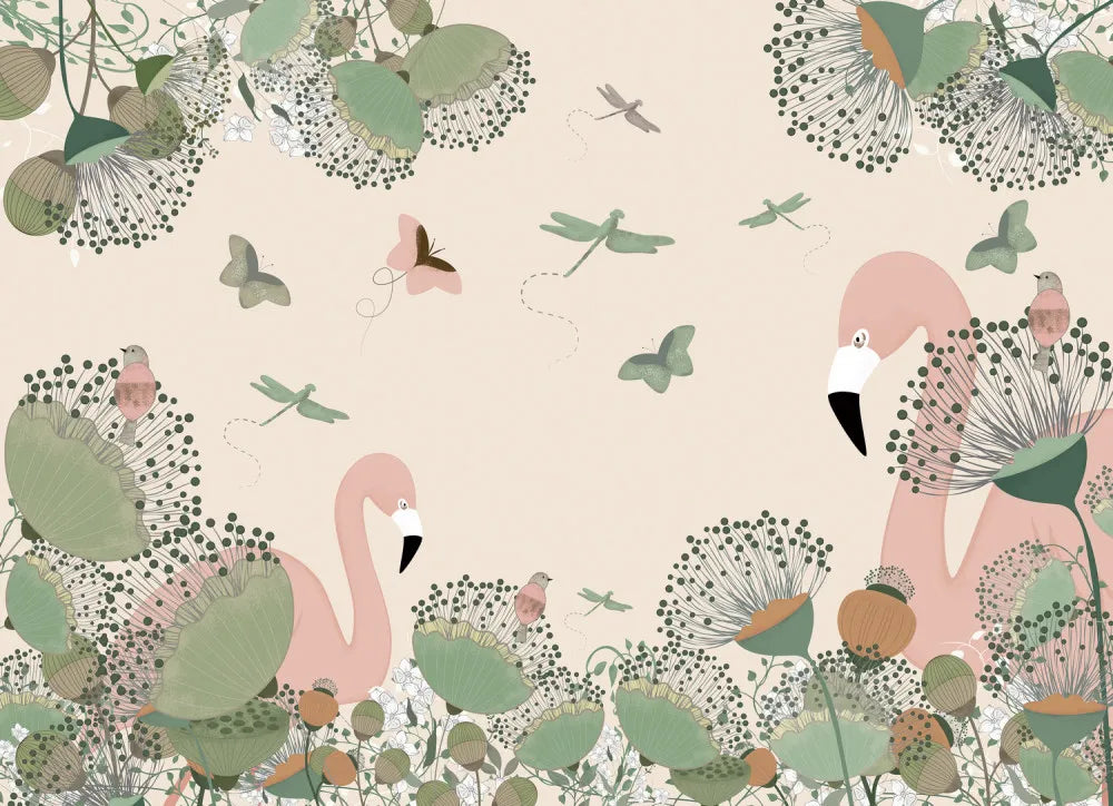 Flamingo and flowers pattern
