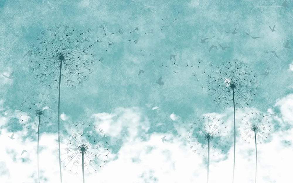 Dandelions on blue background