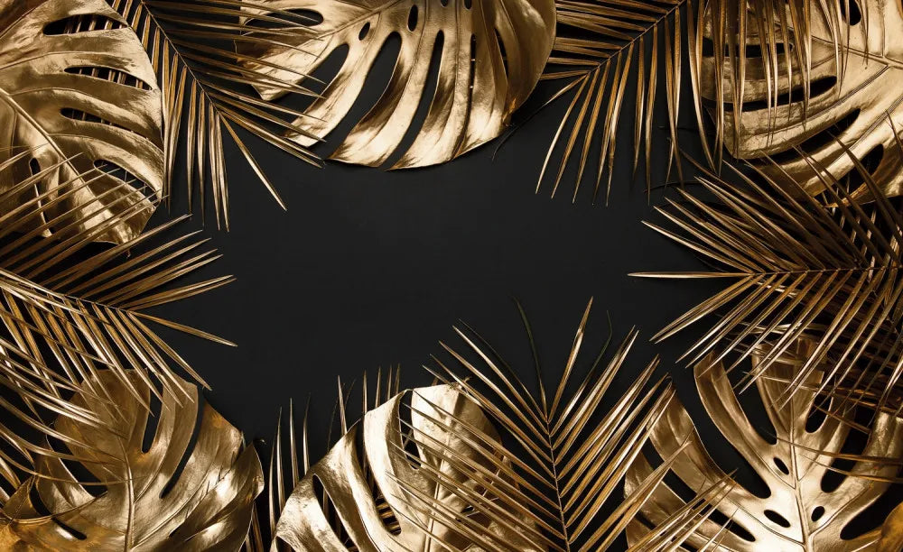 Golden leaves on a black background