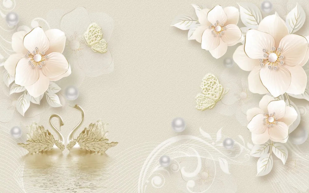 Delicate flowers with 3D swans