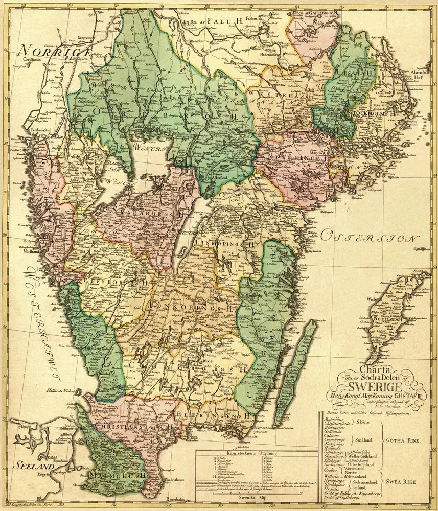 Antique map of Sweden (18th cent.)