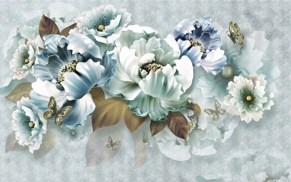 Royal Blue Flowers 3D