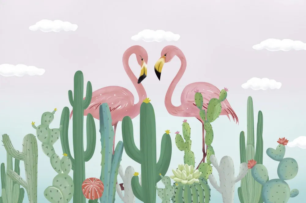 Flamingos in cacti