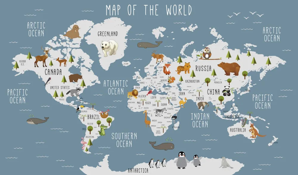 World map with wild animals