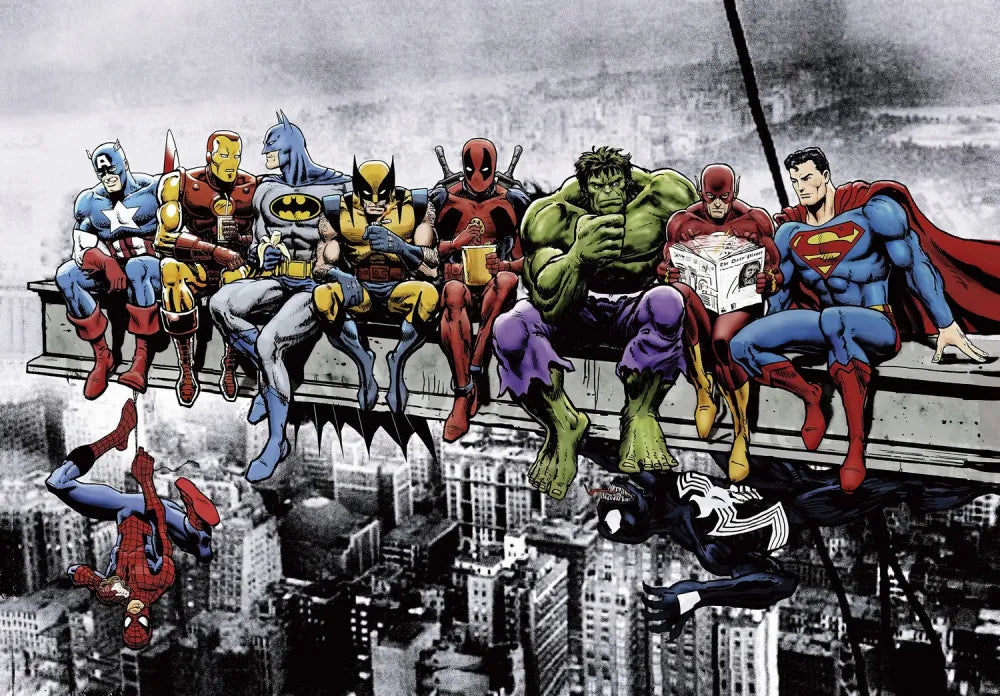 Superheroes on a skyscraper