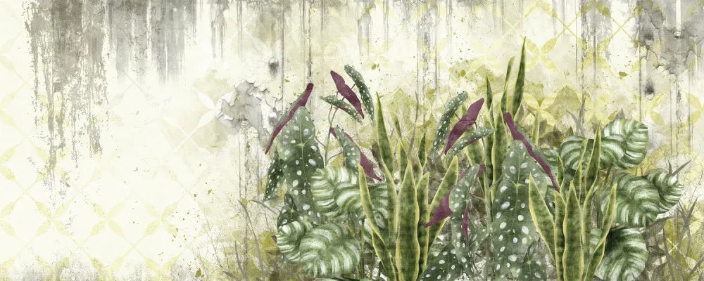 Tropical leaves on the wall