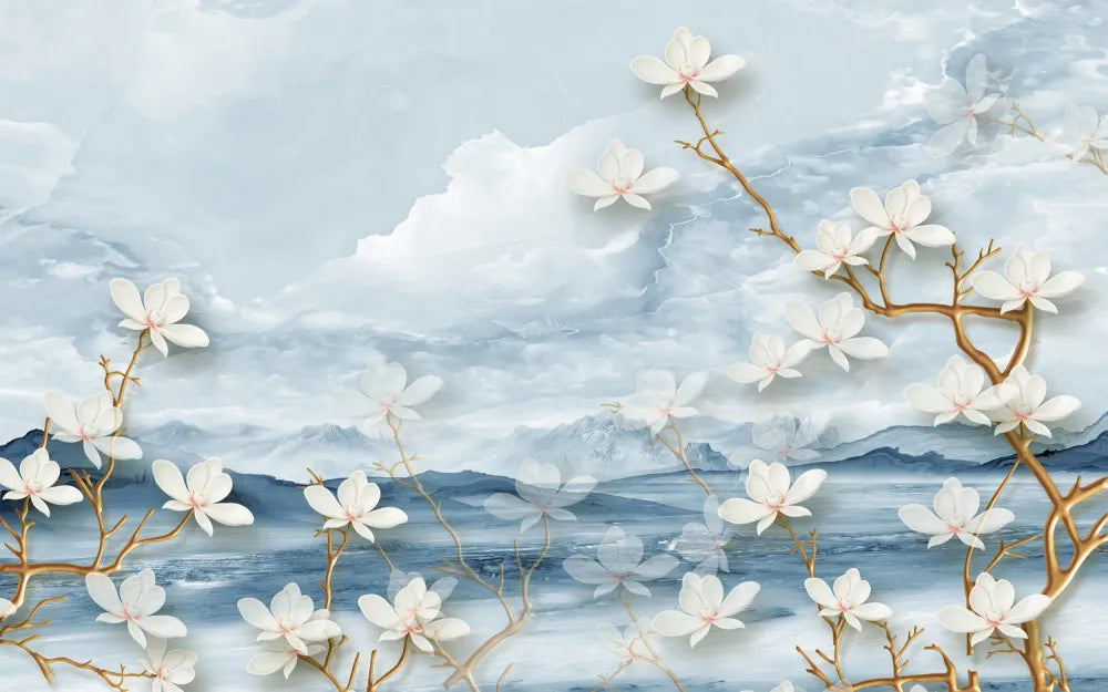 Blooming white magnolia 3D
