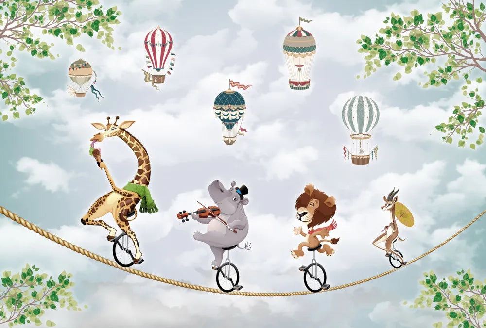 Funny animals on a tightrope