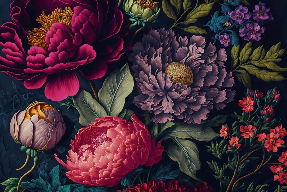 Variegated peonies, vintage
