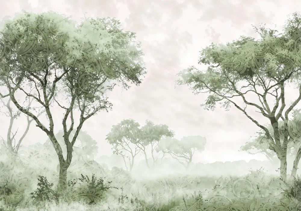 Luxurious trees in the fog