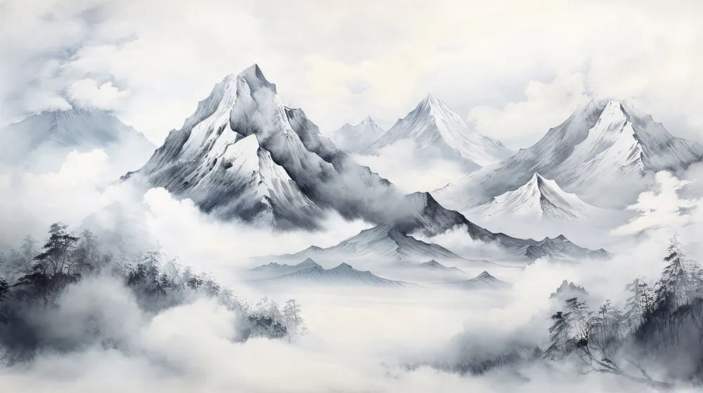 Winter mountains, watercolor