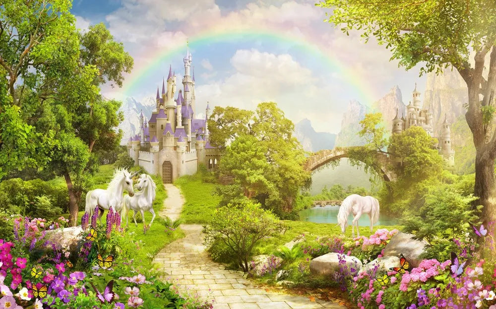 Fairy tale castle and rainbow