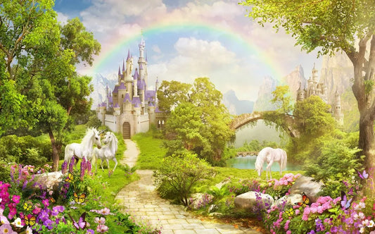 Fairy tale castle and rainbow