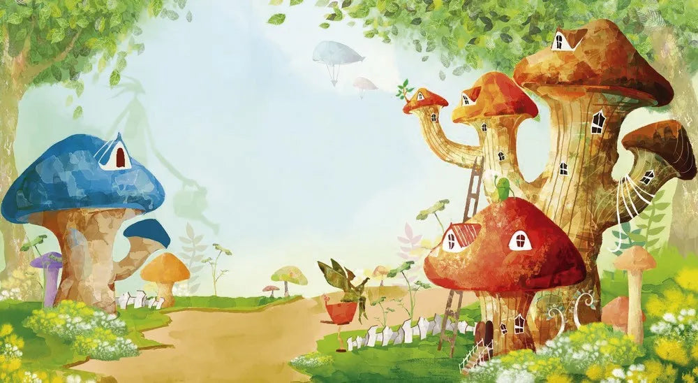 Houses-mushrooms in the forest