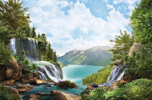 Waterfall and mountains