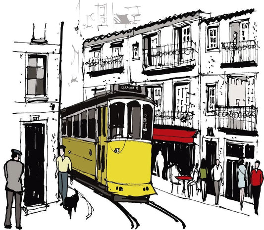 The tram on narrow street