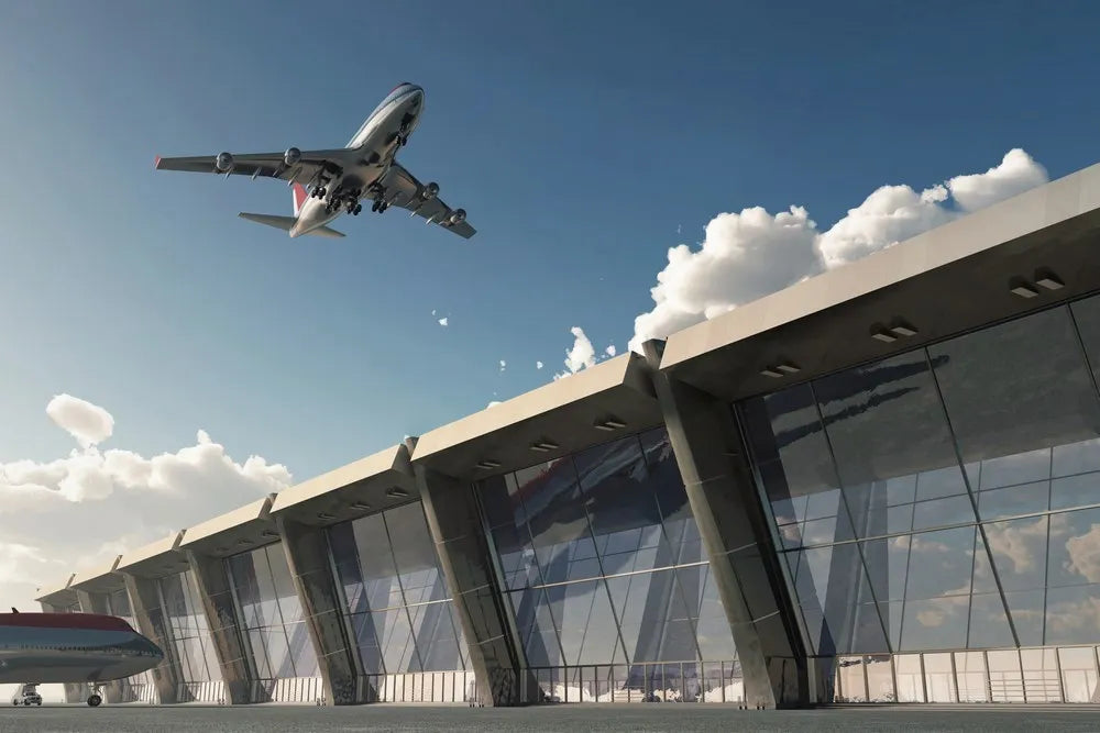 The plane over the airport