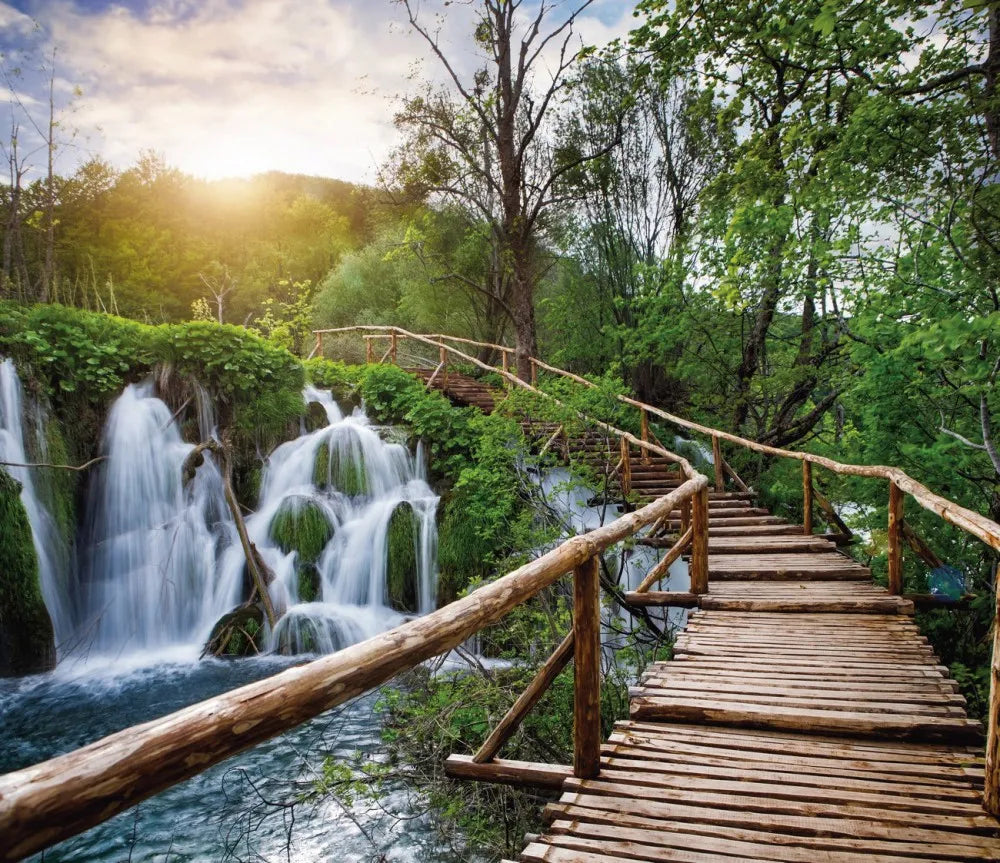 Suspension bridge near the waterfall