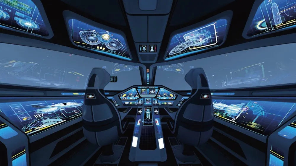 The cockpit of a spaceship