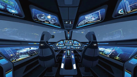 The cockpit of a spaceship
