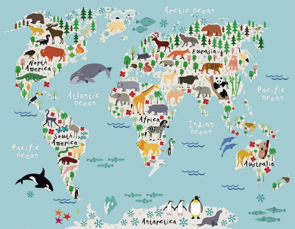 World map with animals