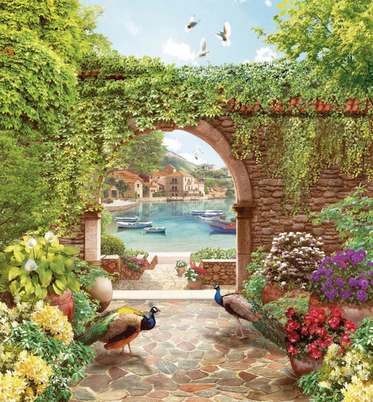Courtyard with peacocks