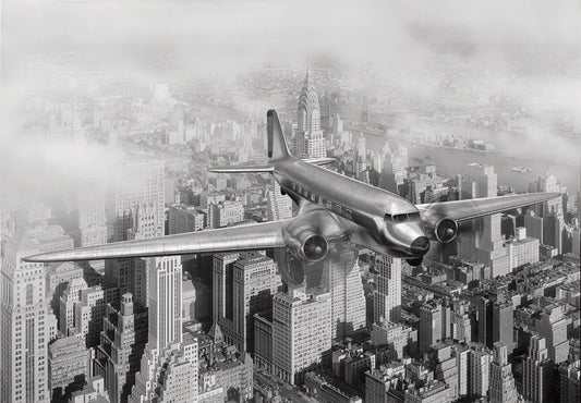 Airplane over the city
