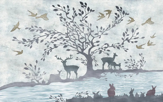 Animals by the river, drawing