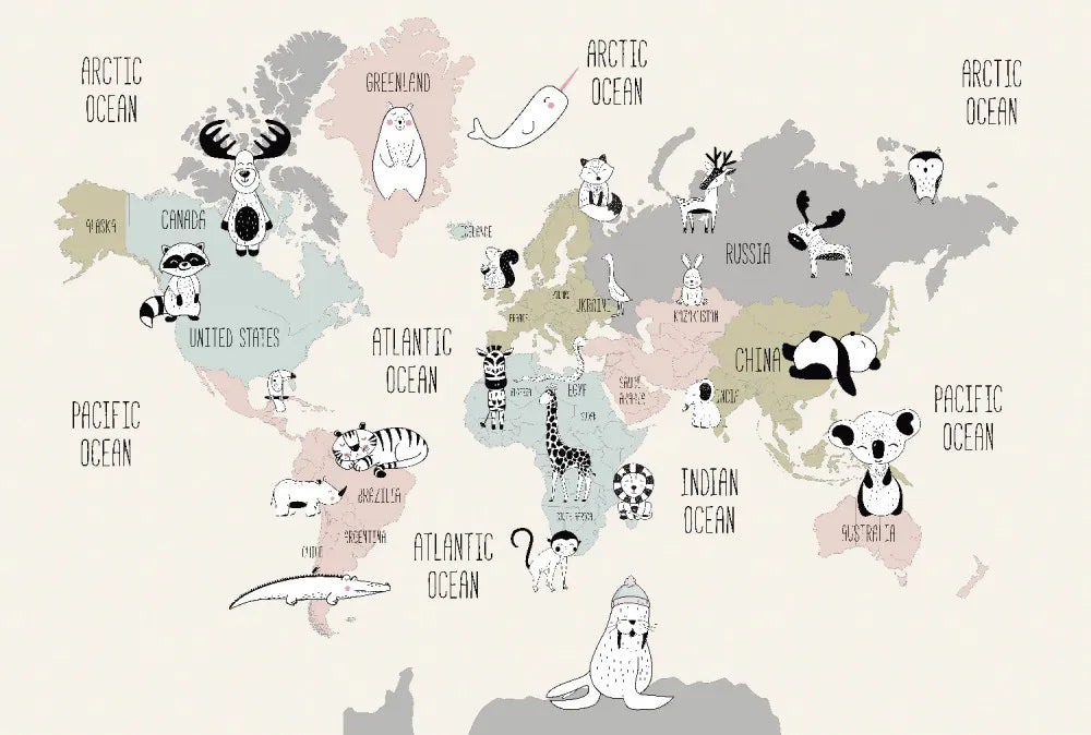 World map with animals