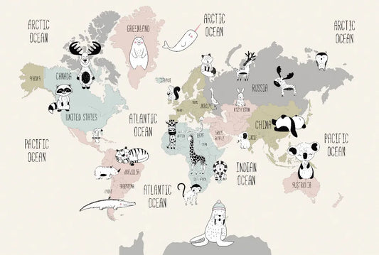 World map with animals