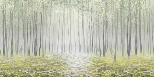 Spring forest in fog
