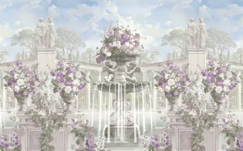 Flowers and fountain in the garden