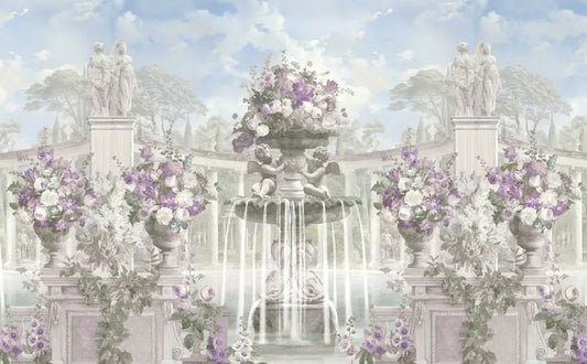 Flowers and fountain in the garden