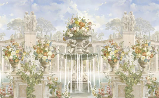 Flowers with a fountain in the garden