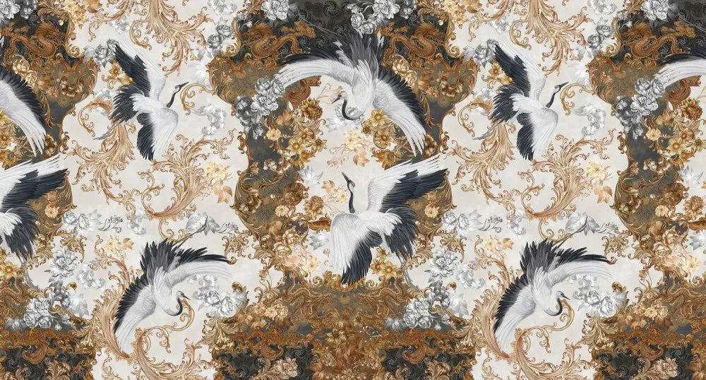 Patterns in gold and cranes
