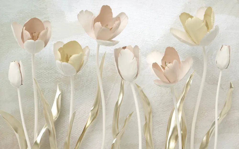 3D flowers with gold leaves
