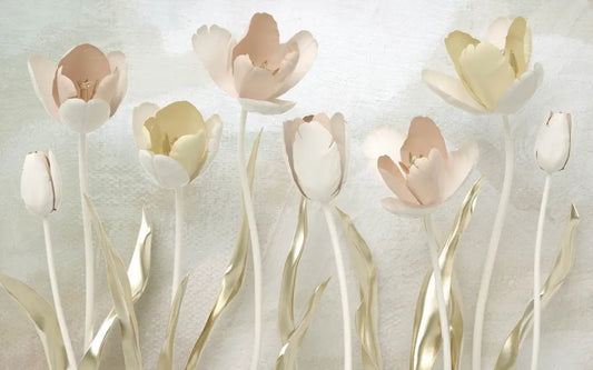 3D flowers with gold leaves