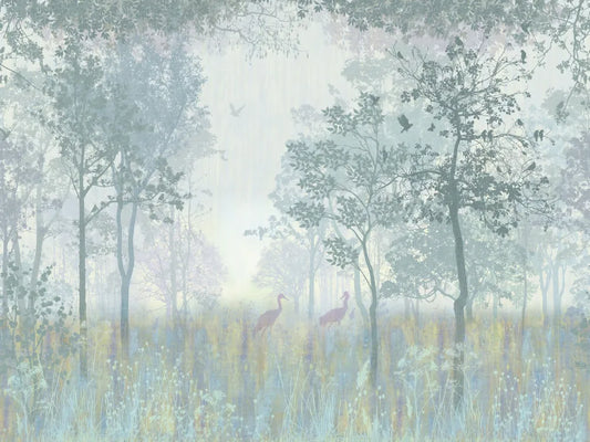 Birds in the evening forest