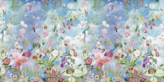 Birds in a colourful garden