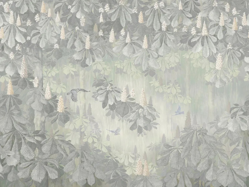 Flowering chestnut tree in the fog